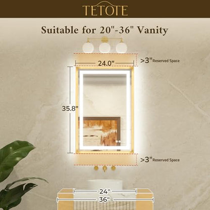 24 x 36 Bathroom LED Mirror Brushed Nickel Metal Frame Frontlit & Backlit Vanity Mirror Anti-Fog Stepless Dimmable 3 Colors White/Warm/Natural Mirror with Lights Wall-Mounted
