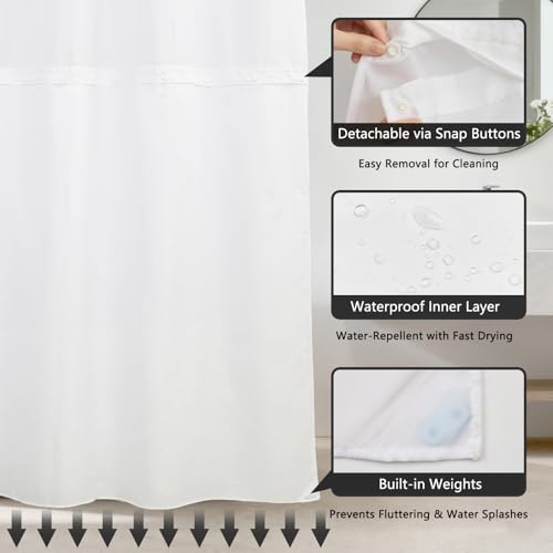 Black and White Shower Curtain with Detachable Shower Curtain Liner, Quick-Dry Fall Shower Curtains for Bathroom, No Hook Bath Tub Curtain with Vented Panel, 71x74 Inch - color: Misty Dandelion