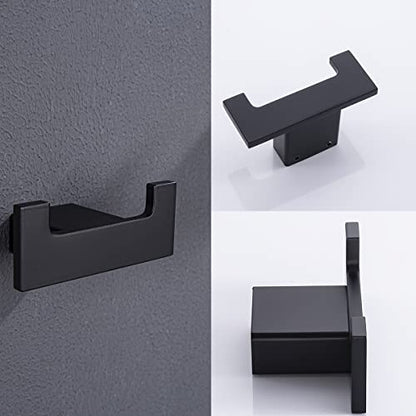 RANDOM Black Double Towel Hook SUS304 Stainless Steel Towel Hooks for Bathroom Wall Mounted Coat Hooks Heavy Duty Wall Hook Square Hand Towel Holder Matte Black Robe Hook.96009-8MB-2 - color: Double Hooks-Matte Black