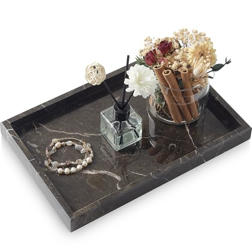 Brown Marble Tray,Pure Natural Vanity Tray | Marble Tray for Kitchen Counter Non-Ceramic/Non-Resin,Stone Trays 12 x 8 inch - color: Brown