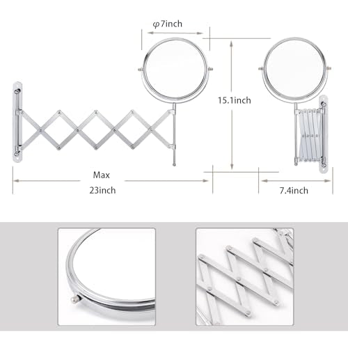 Welllink 7 Inch Extendable Mirror 7X and 1X Chrome | Space-Saving Screw Mount, Clear Reflection No Distortion, for Bathroom and Cloakroom, Home Gift - color: 7x