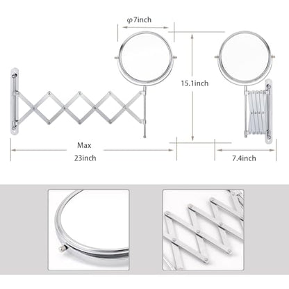 Welllink 7 Inch Extendable Mirror 7X and 1X Chrome | Space-Saving Screw Mount, Clear Reflection No Distortion, for Bathroom and Cloakroom, Home Gift - color: 7x