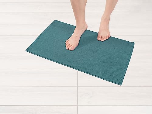 American Soft Linen Bath Rug, 17 in 24 in 100% Cotton Bath Mats Rugs for Bathroom, Slip Reducer Washable Shaggy Form Area Rugs, Colonial Blue Bath Rug - color: Teal, style: 17x24" Cotton Bath Mat