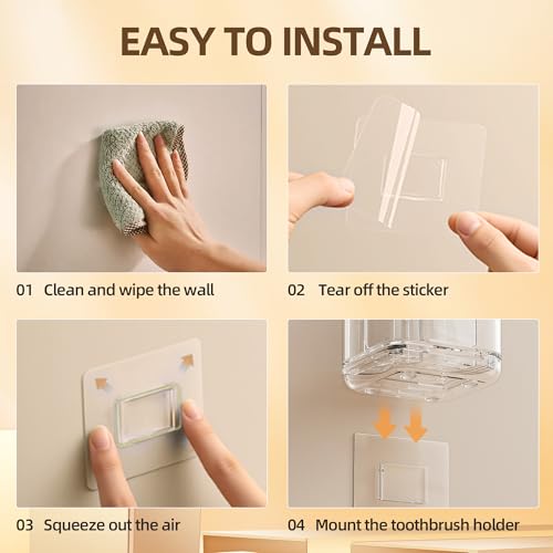 Toothbrush Holder Wall Mounted,Detachable Toothbrush and Toothpaste Holder | with Divider for Bathroom, Anti-Slip Electric Tooth Brush Holder Set with Drainage, Bathroom Accessory - Clear - size: Standard