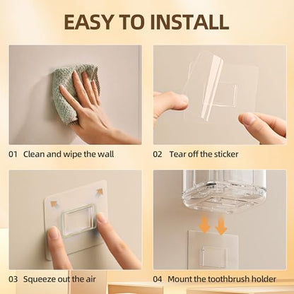 Toothbrush Holder Wall Mounted,Detachable Toothbrush and Toothpaste Holder | with Divider for Bathroom, Anti-Slip Electric Tooth Brush Holder Set with Drainage, Bathroom Accessory - Clear - size: Standard