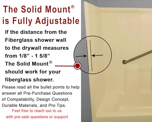 Grab Bar Mounting Kit for Fiberglass Showers - The Solid Mount Made in USA | Anchors directly into a wall stud. One-piece spacer helps prevent rotation and uneven compression. Grab Bar Not Included.