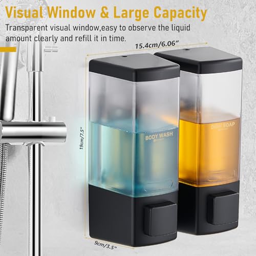 Pollock Shampoo and Conditioner Dispenser 2 Chamber * 500ML | Shower Soap Dispenser Wall Mounted, Body Wash Dispenser No Drill, Refillable Shower Dispenser for Bathroom - color: Blk-zt-53-b2