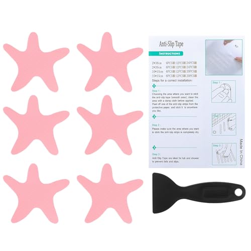 PATIKIL Bathtub Non Slip Stickers 3.86x3.86 Inch, 6 Pack Starfish Safety Shower Floor Anti Slip Stickers with Adhesive Decals Scraper for Bath Tub Shower Floor Stair, Pink - color: Pink