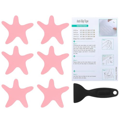 PATIKIL Bathtub Non Slip Stickers 3.86x3.86 Inch, 6 Pack Starfish Safety Shower Floor Anti Slip Stickers with Adhesive Decals Scraper for Bath Tub Shower Floor Stair, Pink - color: Pink