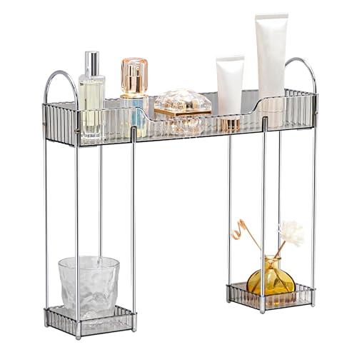 YCIA&DONE Bathroom Countertop Organizer Over The Faucet, Narrow Counter Organizers Above Sink, Table Mounted Faucet Over Sink Shelf for Kitchen, Toilet, Laundry(Smoky Gray) - color: Smoky Gray