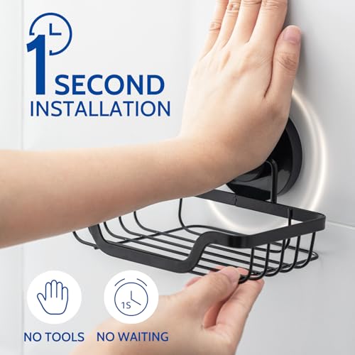 Soap Holder,Shower Soap Dish,Suction Cup,Stainless Steel,Black | bar soap holder,storage soap & sponge for bathroom,bathtub,shower,kitchen,sink,wall mounted,no drilling removable waterproof - color: Light Black-1 Tier