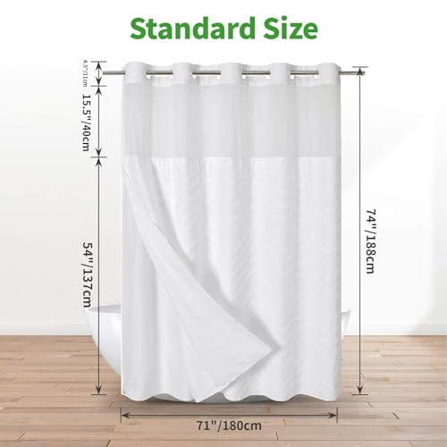 eachope No Hook Tufted Chevron Striped Shower Curtain with Snap-in Fabric Liner set-71Wx74H,Hotel Grade,Boho Style Waterproof Shower Curtain with See Through Top Window,White - color: White, size: 71"W x 74"L (Pack of 1)