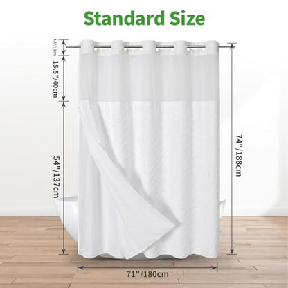 eachope No Hook Tufted Chevron Striped Shower Curtain with Snap-in Fabric Liner set-71Wx74H,Hotel Grade,Boho Style Waterproof Shower Curtain with See Through Top Window,White - color: White, size: 71"W x 74"L (Pack of 1)