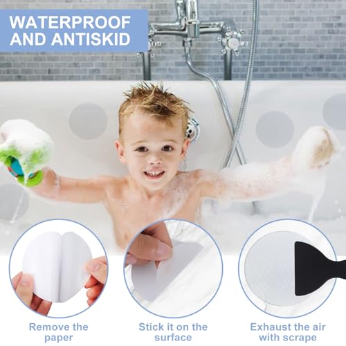 40 PCS Non-Slip Bathtub Stickers, Anti Slip Shower Stickers Safety Bathtub Strips Adhesive Decals with Premium Scraper for Bath Tub Shower Stairs (Clear)