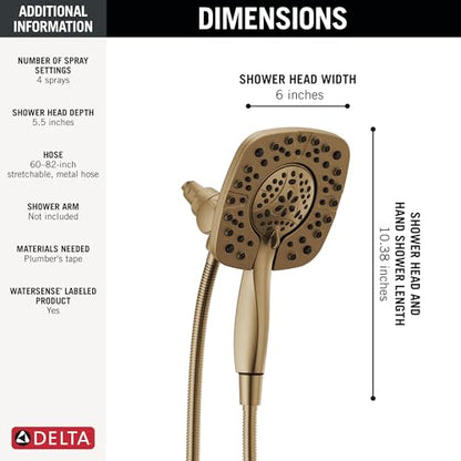 Delta 4-Setting In2ition 2-in-1 Dual Shower Head with HandHeld Spray, Brushed Gold Detachable Shower Head with Hose, Showerhead, 1.75 GPM Flow Rate, Champagne Bronze 58498-CZ - color: Champagne Bronze