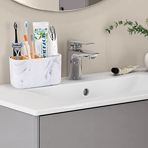 GFWARE Toothbrush Holders for Bathrooms, 5 Slots Bamboo Toothbrush Holder Kids Electric Toothbrush Holder and Toothpaste Holder for Bathroom Countertop Accessories Storage, Marble Toothbrush Organizer | 5 Slots Kids Electric Toothbrush and Toothpaste Hold