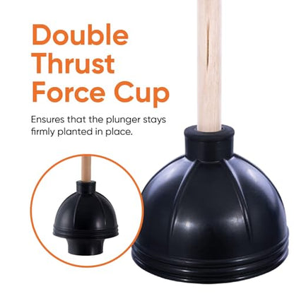 Superio Heavy Duty Plunger with 21 Inch Wooden Handle, Black Rubber - Classic Toilet Plunger, Heavy Duty, Double Thrust Force Cup, Rubber Toilet Plunger, Black Plunger (Wood-3 Pack) - size: 3 Pack-1