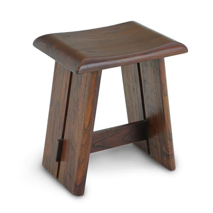 StrongTek Teak Shower Seat, 18-Inch Curved Wooden Stool, Fully Assembled | 350 lb Capacity, Compact Fit for Small Showers, Bathrooms and Spa Corners, Ready to Use Out of the Box, Dark Brown Finish