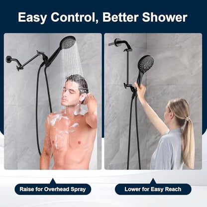 BRIGHT SHOWERS Shower Head Extension Arm with Locking Nut,Solid Brass 10 Inch Universal Shower Arm Extender for Rain and Handheld Showerhead, Height & Angle Adjustable, Matte Black - color: Matte Black, style: 10 Inch