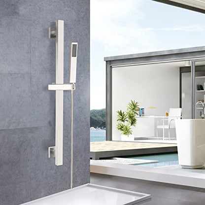 Bathroom Shower Slide Bar with 360° Adjustable Handheld Shower Head Holder Wall Mount Shower Bar SUS 304 Stainless Steel, Brushed Nickel - color: Brushed Nickel