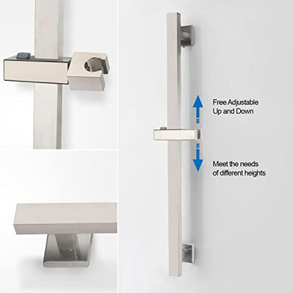 Bathroom Shower Slide Bar with 360° Adjustable Handheld Shower Head Holder Wall Mount Shower Bar SUS 304 Stainless Steel, Brushed Nickel - color: Brushed Nickel