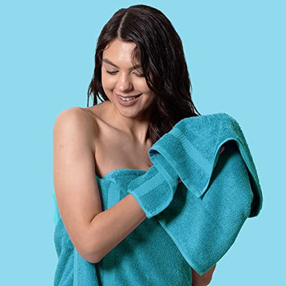 Chakir Turkish Linens Personalized 3 Piece Towel Set, 100% Cotton Luxury Turkish Towels for Bathroom, Soft Absorbent Towel Set with Bath Towel Hand Towel and Washcloth, Aqua - color: Aqua