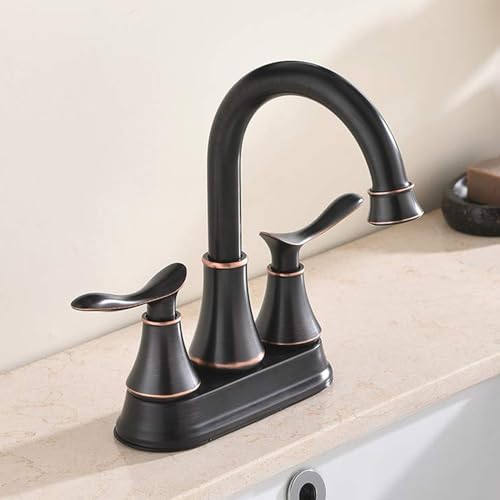 KINGO HOME Modern 2 Handle Oil Rubbed Bronze Bathroom Faucet, Bronze Bathroom Faucets RV Rubbed Bronze Bath Vanity Faucet for Sink 3 Hole with Water Supply Lines and Pop Up Drain - color: Oil Rubbed Bronze