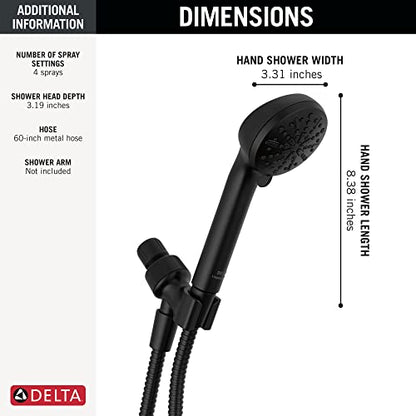 Delta Faucet 4-Spray Handheld Shower Head, Black Shower Head with Hose, Showerheads & Handheld Showers, Handheld Shower Heads, Detachable Shower Head, Hand Shower 2.5 GPM, Matte Black 75413DBL - color: Matte Black