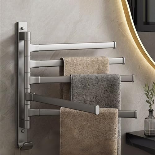 Towel Rack,180° Swivel Towel Rack,Advanced Materials Multi-Arm Towel Bar,Space Saving Wall Mounted Towel Holder with Hook,Rustproof Swing Out Towel Hanger for Bathroom,Kitchen(Gray,5 Poles) - color: Gray, size: 5 poles