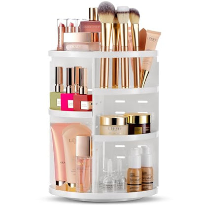Masirs 360 Rotating Makeup Organizer Countertop, Adjustable Shelf, White | 360-Degree Rotating Makeup Organizer, Adjustable Shelf Height, Cosmetic Perfume Skincare Storage, Vanity Countertop, White - color: White