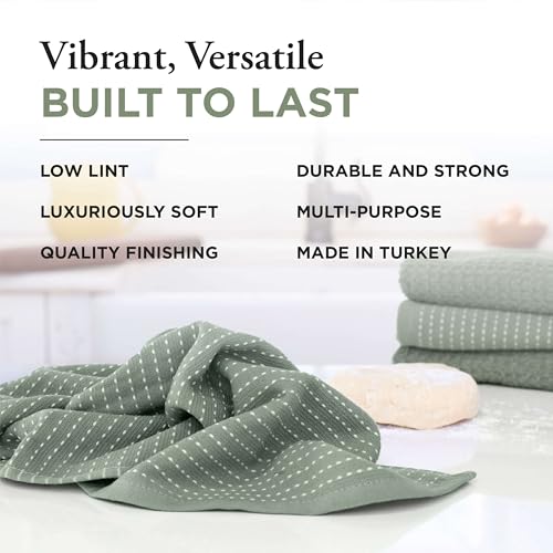 Thyme and Sage 100% Cotton Turkish Kitchen Hand Towel Set, Sage, 8 Pack | Premium Materials, 16"x26", Made in Turkey, Ultra Absorbent, 350 GSM - color: Sage, size: Pack of 8