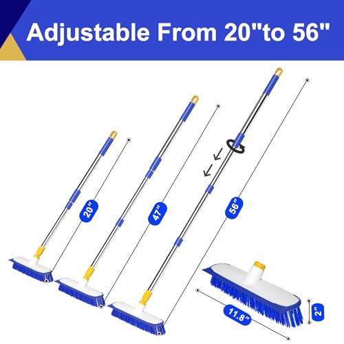 12" Wide Floor Scrub and Grout Brush Set With Long Extendable Handle - Stiff Bristle Heavy Duty Cleaner for Tile, Deck, Garage, Kitchen, Bathroom - color: White+blue