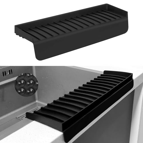 Silicone Sink Edge Protectors - Multifunction Accessories, Splash Guard & Draining Mat for Kitchen, Bathroom Sink, Steel, Granite, Quartz Countertops (Black, 4 * 14in) - color: Black, size: 4 * 14in