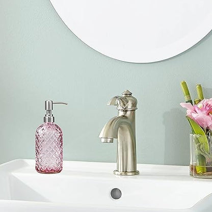 16 oz Soap Dispenser with 304 Rustproof Stainless Steel Pump, Kitchen, Bathroom Refillable Glass Liquid Soap Dispenser for Hand Soap, Soap, Lotion. (Pink) - color: Pink