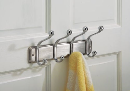InterDesign York Lyra Wall Mount Storage Rack – Hanging Hooks for Jackets, Coats, Hats and Scarves - 4 Dual Hooks, Chrome - color: Chrome