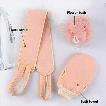 Exfoliating Towel for Body 3pcs/Set Body Cleaning Washcloth Soft Brush Home Hotel Bathroom Shower Ball Back Scrubber Set Exfoliating Skin Towel Bath Gloves Exfoliating Washcloths (Color : A) - color: A