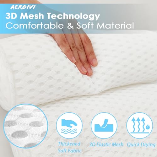 AEROiVi Luxury Bath Pillows for Tub Soft Mesh Strong 6 Suction Cups White | Bath Pillow with laundry bag head and neck support Relaxing Bath Washable Quick-Dry Bath Accessories Spa Gifts - color: White