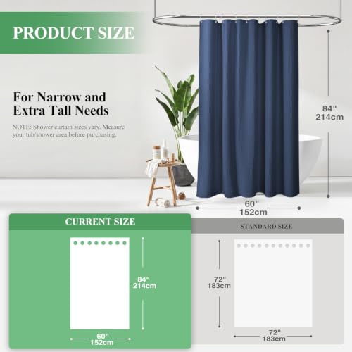 Stall Waffle Shower Curtain 256 GSM Heavy Fabric 60x84 Navy Blue | 60 x 84 Inch Long, Thick Polyester Cloth, Weighted Hem, Water Repellent, Washable, Hotel Bathroom Shower Curtain Set 10 Hook - color: Navy Blue, size: 60"W x 84"L (Pack of 1)