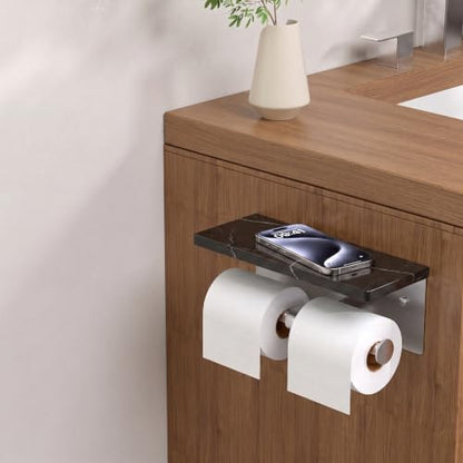 FORIOUS Toilet Paper Holder with Shelf, Commercial Toilet Paper Dispensers | Brushed Nickel | Wall Mount Bathroom Tissue Holder | SUS304 Stainless Steel Rustproof | Double Tissue Roll Holder - color: Stainless Steel-marble