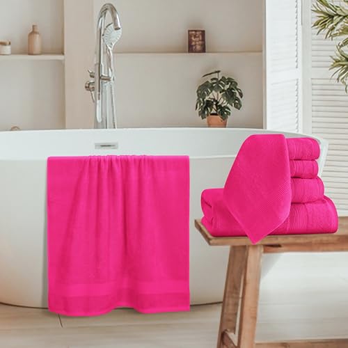 Belizzi Home 8 Piece Towel Set 100% Ring Spun Cotton, 2 Bath Towels 27x54, 2 Hand Towels 16x28 and 4 Washcloths 13x13 - Ultra Soft Highly Absorbent Machine Washable Hotel Spa Quality - Hot Pink - color: Hot Pink, size: 8 Piece Towel Set