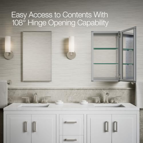 Kohler CB-CLC1526FS Frameless Bathroom Mirror Medicine Cabinet, Single Door, Rectangular Beveled Edge Frame, Bathroom Cabinet Mirror, Adjustable Shelves, 15 in. W x 26 in. H