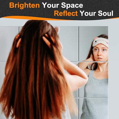 Frameless Mirror Tiles 12"x10"x16 Pcs Wall Mounted | Shatter Resistant, Full Length, Tempered Glass Panels, For Home Gym Bathroom Bedroom & Living Room Decor - size: 12''x10''-16PCS