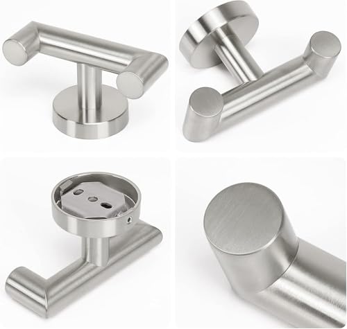 NearMoon Bathroom Double Towel Hook- SUS304 Stainless Steel Robe Towel Holder, Heavy Duty Double Coat Hook for Bathroom Livingroom Kitchen Wall Mounted (Brushed Nickel-U, 4 Pack) - style: Brushed Nickel-U