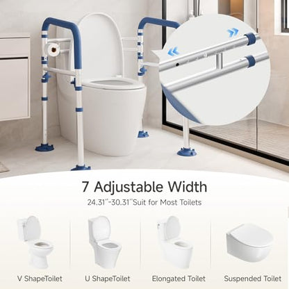 Toilet Safety Rails, Adjustable Bathroom Toilet Frame for Elderly and Handicap, Supports up to 350Lb