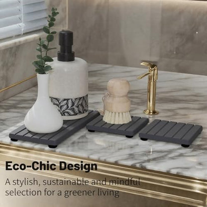 3PCS Stone Drying Tray, Stone Soap Tray, Water Absorbing Stones Trays for Sink, Fast Dry Diatomite Stones Sink Mat, Used for Hand Soap,Sponge,Toothbrush Holder in Bathroom Counter and Kitchen Sinks - color: 3pcs Dark Gray 5stripes