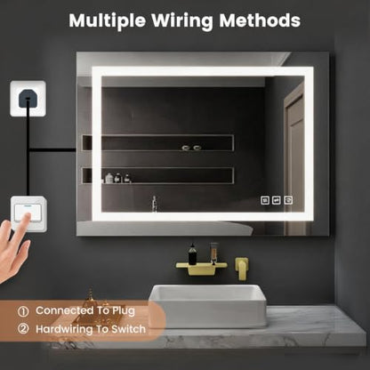 Front Lit LED Bathroom Mirror 24x36, Wall Mounted Lighted Vanity with Dimmable Anti-Fog Smart Memory, Shatter-Proof Glass, Horizontal or Vertical - size: 24"L x 36"W