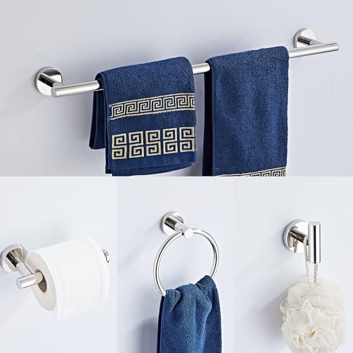 Chrome Bathroom Hardware Set 5 Piece with Towel Racks for Bathroom, SUS304 Stainless Steel Bath Towel Bar Set, 24 Inch Wall Mounted Accessories Kit… - color: Chrome