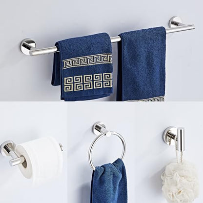 Chrome Bathroom Hardware Set 5 Piece with Towel Racks for Bathroom, SUS304 Stainless Steel Bath Towel Bar Set, 24 Inch Wall Mounted Accessories Kit… - color: Chrome