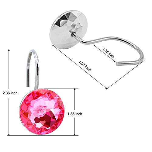 BEAVO Acrylic Fashion Decorative Home Rolling Shower Curtain Hooks Rhinestones Bathroom Bath Baby Room Bedroom Living Room Decor Set of 12 Rings (Pink) | Diamond Crystal Decorative Shower Curtain Ring, Stainless Steel Rustproof Shower Hook Ring, Fit Stand