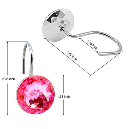 BEAVO Acrylic Fashion Decorative Home Rolling Shower Curtain Hooks Rhinestones Bathroom Bath Baby Room Bedroom Living Room Decor Set of 12 Rings (Pink) | Diamond Crystal Decorative Shower Curtain Ring, Stainless Steel Rustproof Shower Hook Ring, Fit Stand